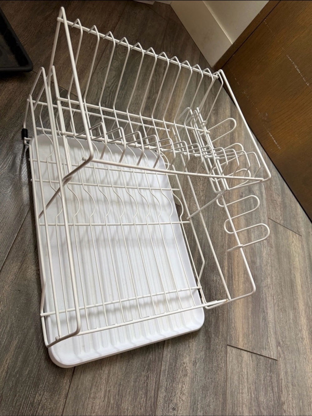 White Two-Tier Steel Dish Drying Rack with Removable Drip Tray